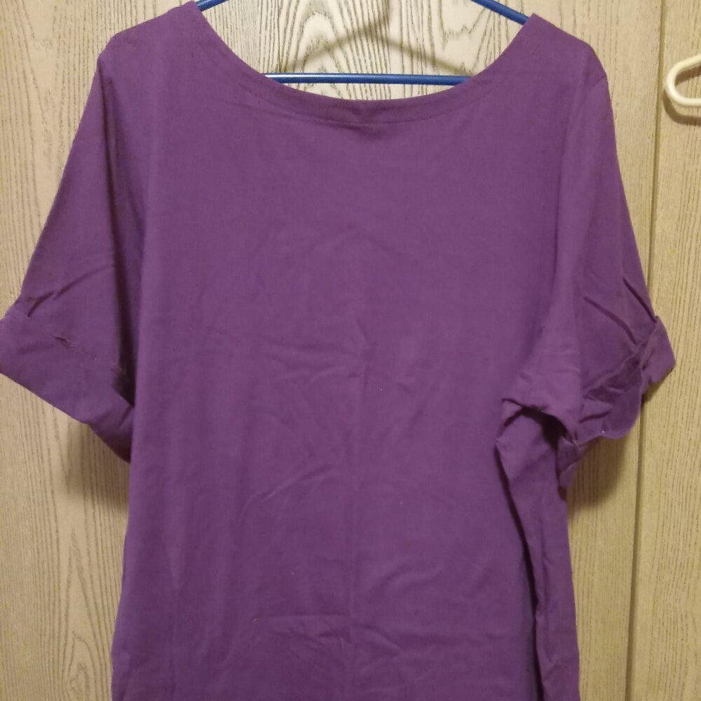 Woman Within 2X, elbow length sleeve w/cuff, plum purple, 100% cotton, boat neck